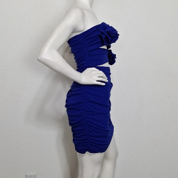 Zara NEW Blue 3D Floral Cut Out Boho Romantic Ruched Strapless Mini Dress XL - Picture 8 of 10